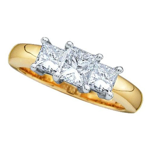 14KT Yellow Gold Two Tone 0.75CTW (EXCE) DIAMOND PRINCESS 3-STONE RING