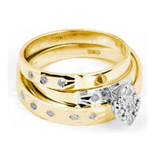 10KT Yellow Gold 0.10CTW DIAMOND CLUSTER TRIO SET