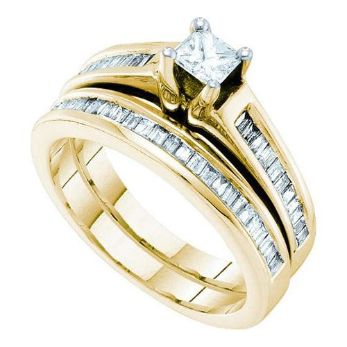 14KT Yellow Gold 1.00CTW DIAMOND 0.33CT CENTER PRINCESS BRIDAL SET