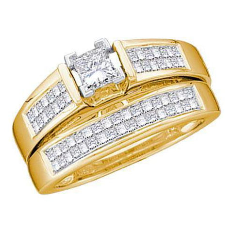 14KT Yellow Gold 1.00CTW DIAMOND 0.33CT CENTER PRINCESS BRIDAL SET