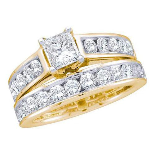 14KT Yellow Gold 1.00CTW DIAMOND 0.33CT CENTER PRINCESS BRIDAL SET