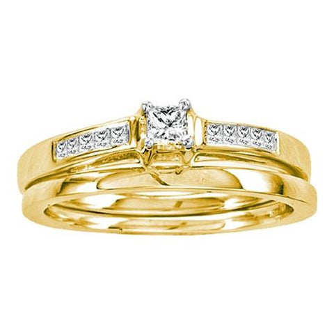 14KT Yellow Gold 0.25CTW DIAMOND PRINCESS CENTER BRIDAL SET