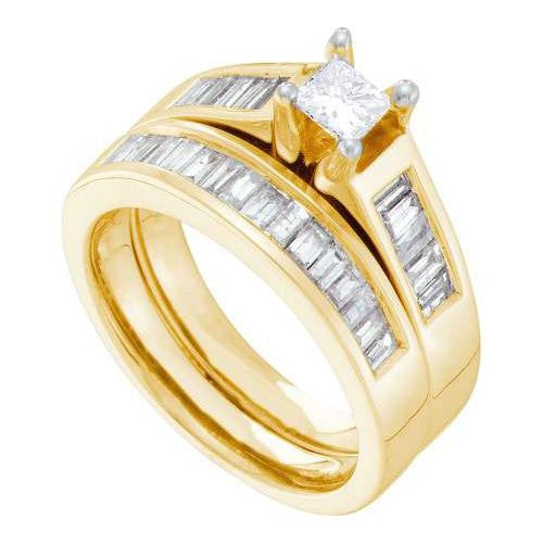 14KT Yellow Gold 1.40CTW DIAMOND 0.40CT CENTER PRINCESS BRIDAL SET