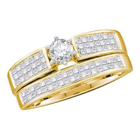 14KT Yellow Gold 1.00CTW DIAMOND 0.25CT CENTER ROUND BRIDAL SET