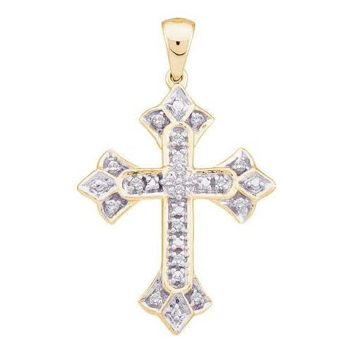 10KT Yellow Gold 0.12CTW ROUND DIAMOND LADIES FASHION CROSS PENDANT