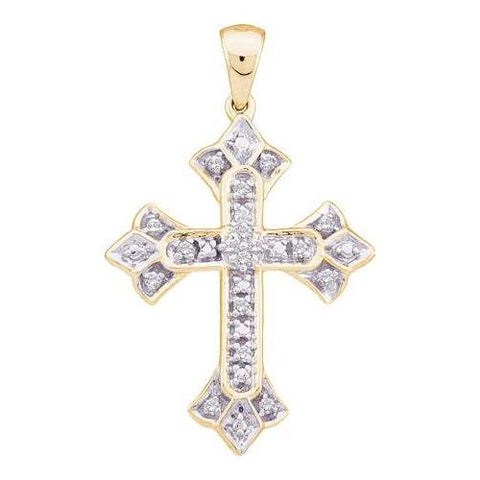 10KT Yellow Gold 0.12CTW ROUND DIAMOND LADIES FASHION CROSS PENDANT