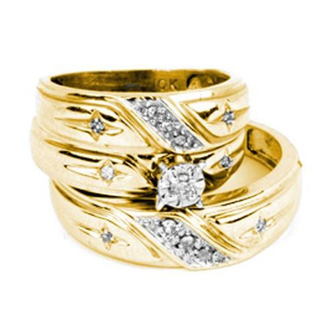 14KT Yellow Gold 0.20CT-DIAMOND ROUNDD TRIO SET