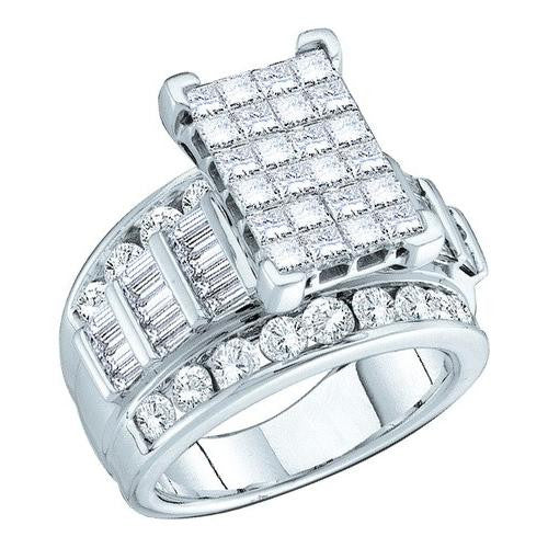 14KT White Gold 2.00CTW PRINCESS ROUND BAGGUETTE DIAMOND LADIES INVISIBLE RING