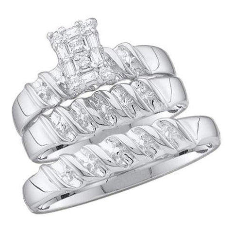 14KT White Gold 0.10CTW DIAMOND CLUSTER TRIO SET