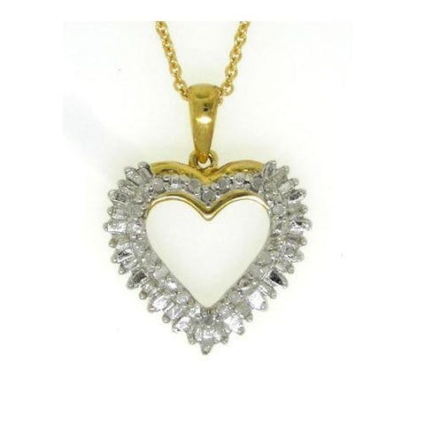 14KT Yellow Gold Two Tone 0.25CTW ROUND BAGGUETTE DIAMOND LADIES HEART PENDANT