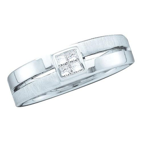 14KT White Gold 0.16CTW PRINCESS DIAMOND MENS INVISIBLE FASHION BAND