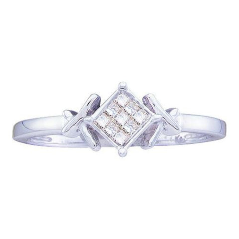 14KT White Gold 0.12CTW PRINCESS DIAMOND LADIES INVISIBLE SQUARE RING