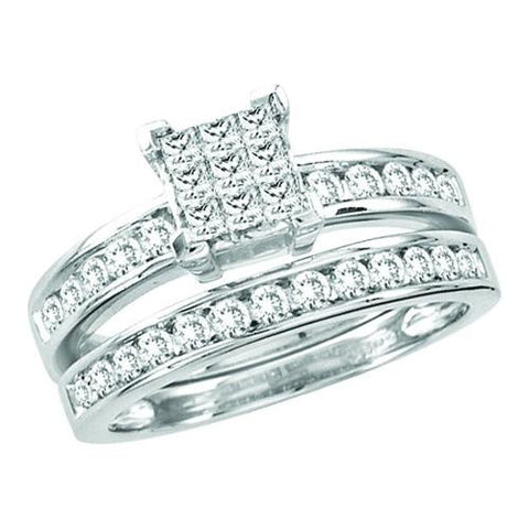 14KT White Gold 1.00CTW PRINCESS & ROUND DIAMOND  INVISIBLE SET BRIDAL SET