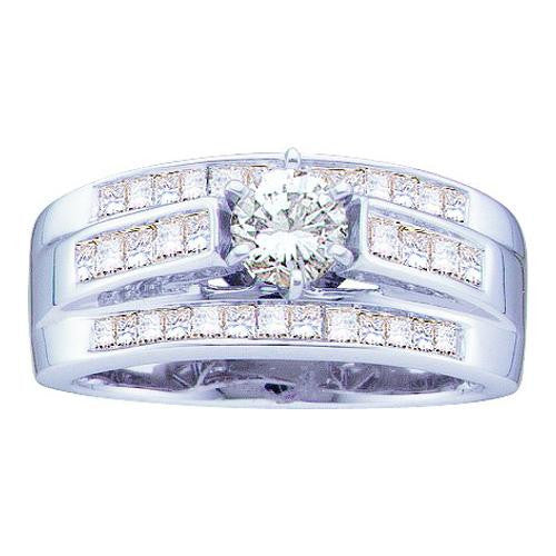 14KT White Gold 1.00CTW DIAMOND LADIES BRIDAL RING WITH 0.40CT ROUND CENTER