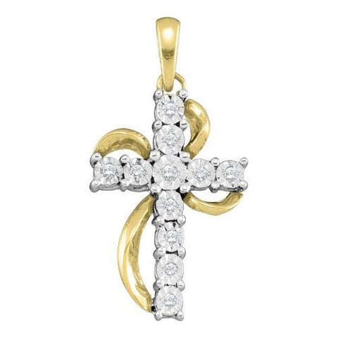 10KT Yellow Gold 0.12CTW DIAMOND LADIES  CROSS PENDANT