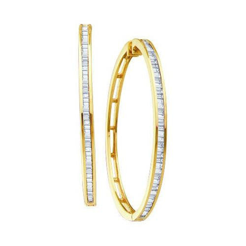 10KT Yellow Gold 0.50CTW BAGGUETTE DIAMOND LADIES FASHION HOOPS EARRINGS