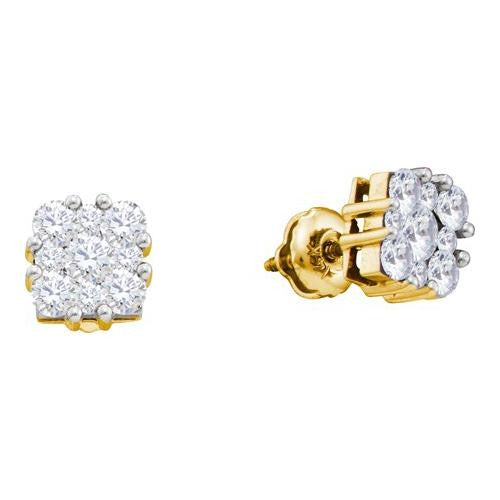 14K Yellow-gold 1.00CTW DIAMOND FLOWER EARRINGS