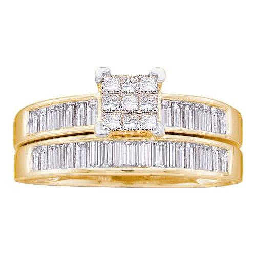 14KT Yellow Gold 1.00CTW DIAMOND LADIES BRIDAL SET WITH 4STONE HEAD PRINCESS