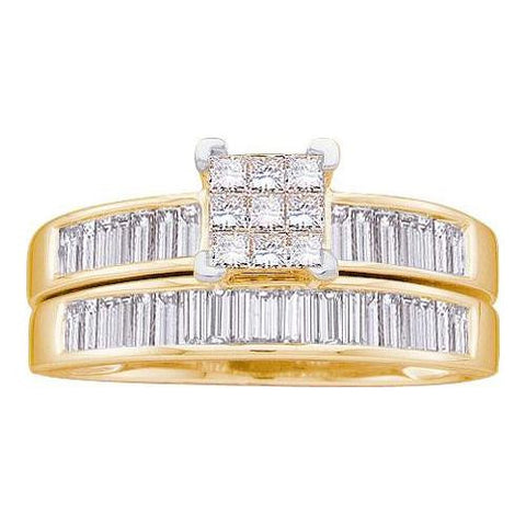 14KT Yellow Gold 1.00CTW DIAMOND LADIES BRIDAL SET WITH 4STONE HEAD PRINCESS