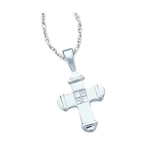 14K White-gold 0.04CTW PRINCESS DIAMOND CROSS LADIES FASHION PENDANT