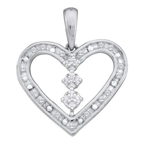 14KT White Gold 0.15CTW ROUND DIAMOND LADIES FASHION HEART PENDANT