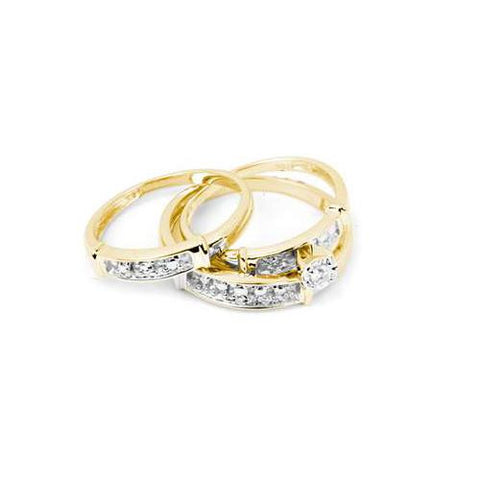 14KT Yellow Gold 0.10CTW DIAMOND ROUND CENTER TRIO SET