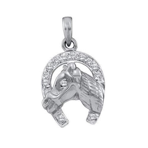 14KT White Gold 0.11CTW ROUND DIAMOND LDIES FASHION HORSE PENDANT