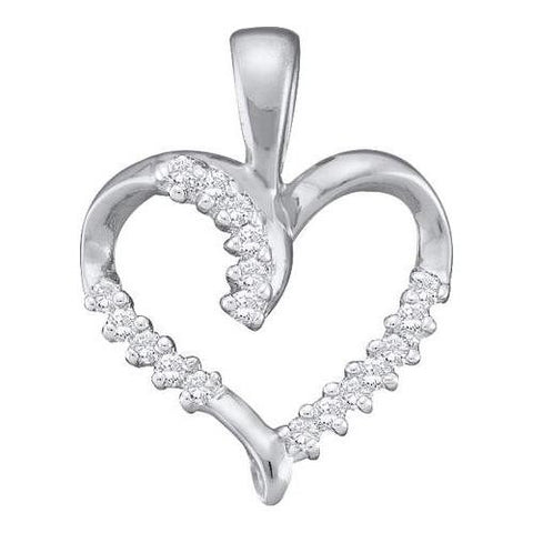 10KT White Gold 0.12CTW ROUND DIAMOND LADIES FASHION HEART PENDANT