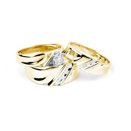 10K Yellow-gold 0.21CTW DIAMOND ROUND CENTER TRIO SET