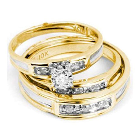 14KT Yellow Gold 0.25CTW DIAMOND ROUND CENTER TRIO SET