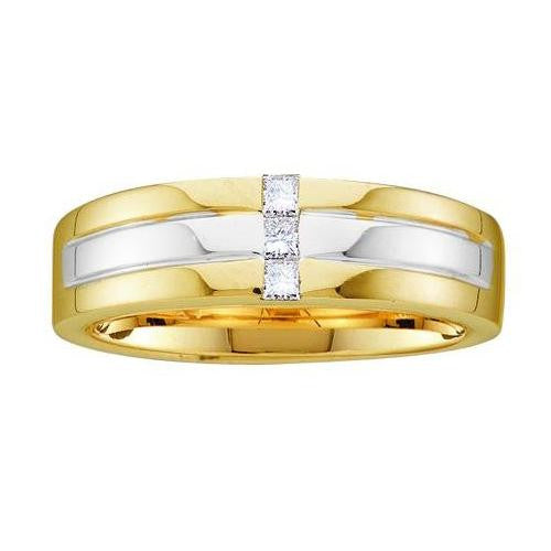 14KT Yellow Gold Two Tone 0.15CTW DIAMOND MEN'S FASHION BAND WITH 3STONE PRINCESS-CUT