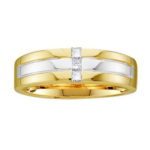 14KT Yellow Gold Two Tone 0.15CTW DIAMOND MEN'S FASHION BAND WITH 3STONE PRINCESS-CUT