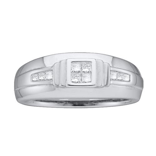 14K White-gold 0.33CT DIAMOND PRINCESS CENTER MENS BAND