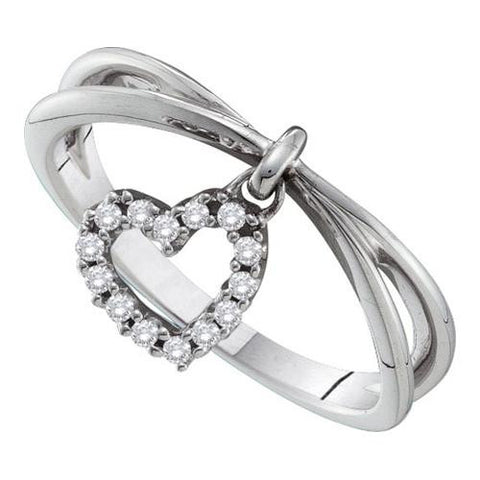 14KT White Gold 0.10CTW ROUND DIAMOND LADIES HEART FASHION RING