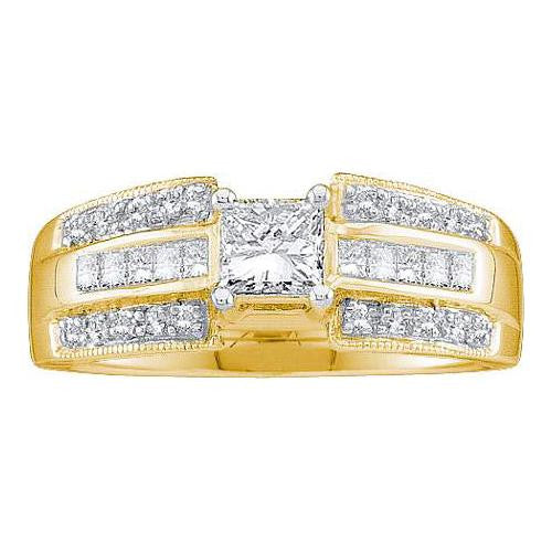 14KT Yellow Gold 0.65CTW DIAMOND LADIES BRIDAL RING WITH 0.35CT PRINCESS CENTER