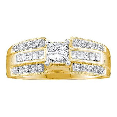 14KT Yellow Gold 0.65CTW DIAMOND LADIES BRIDAL RING WITH 0.35CT PRINCESS CENTER