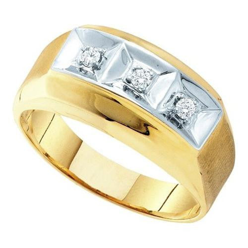 10K Yellow-gold 0.09CTW  DIAMOND 3 STONE  MENS RING