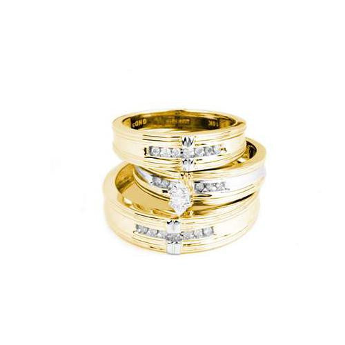 10K Yellow-gold 0.25CTW DIAMOND MARQUISE CENTER TRIO SET