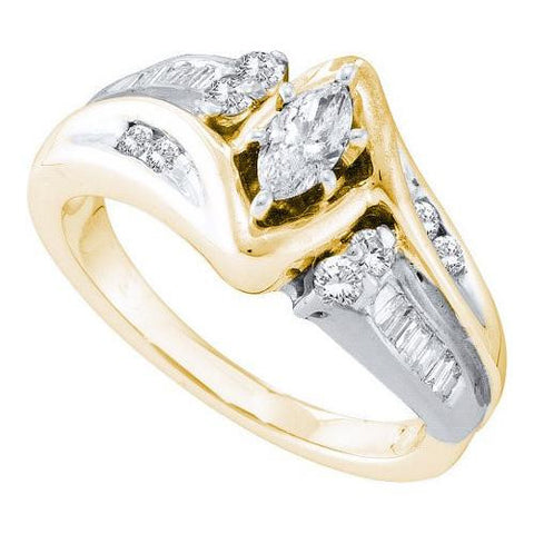 10K White-gold 0.50CT DIAMOND 0.25CT MARQUISE CENTER BRIDAL RING