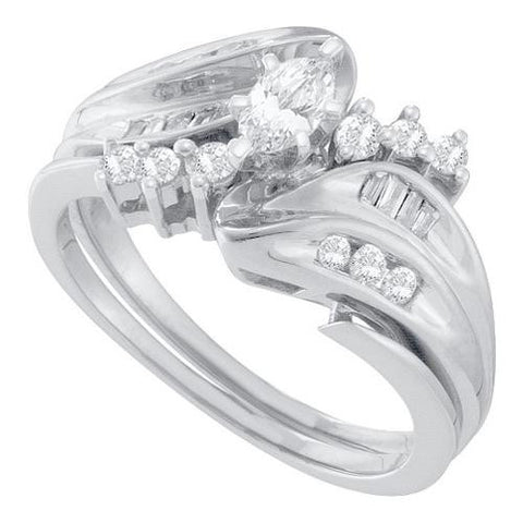 14K White-gold 0.53CTW DIAMOND MARQUISE CENTER BRIDAL SET