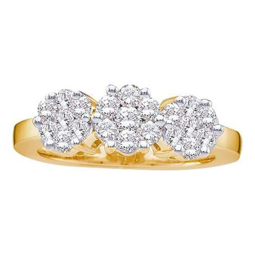 14K Yellow-gold 2.00CTW DIAMOND 3 FLOWER RING