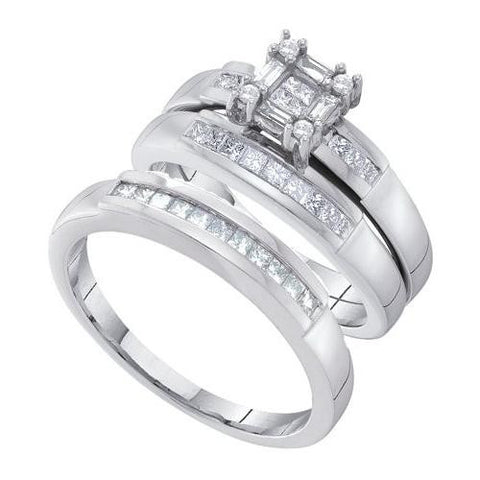 14KT White Gold 0.65CTW DIAMOND INVISIBLE TRIO SET