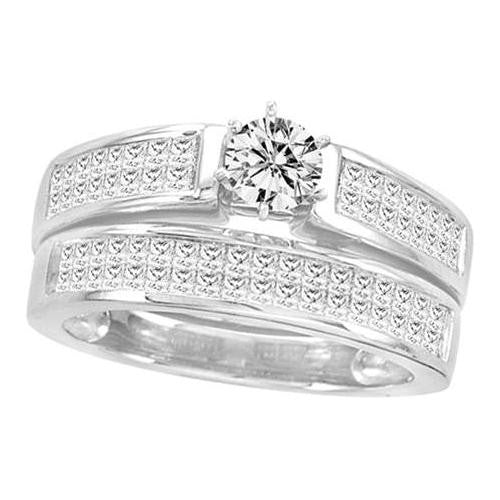 14KT White Gold 1.30CTW DIAMOND 0.45CT ROUND CENTER BRIDAL SET