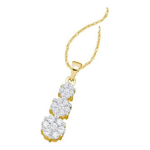 14K Yellow-gold 2.00CTW DIAMOND 3 FLOWER PENDANT