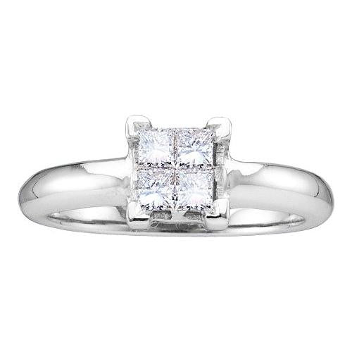 14KT White Gold 0.50CTW DIAMOND LADIES RING WITH 4STONE PRINCESS-CUT CENTER