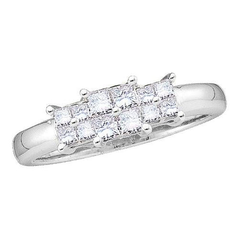 14KT White Gold 0.50CTW DIAMOND LADIES RING WITH 4STONE PRINCESS-CUT CENTER