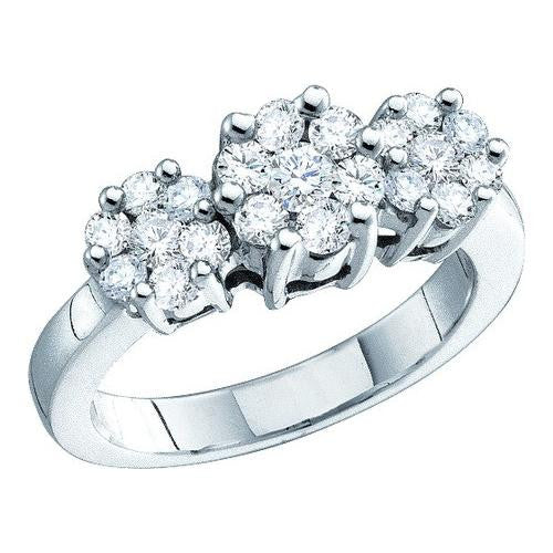 14KT White Gold 1.00CTW  DIAMOND 3 FLOWER LADIES  RING