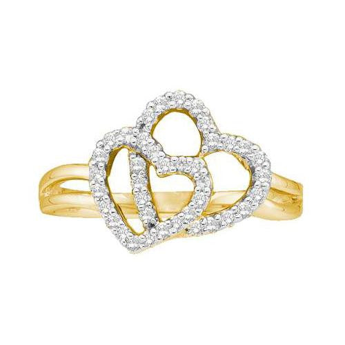 14KT Yellow Gold 0.25CTW ROUND DIAMOND HEART LADIES FASHION RING