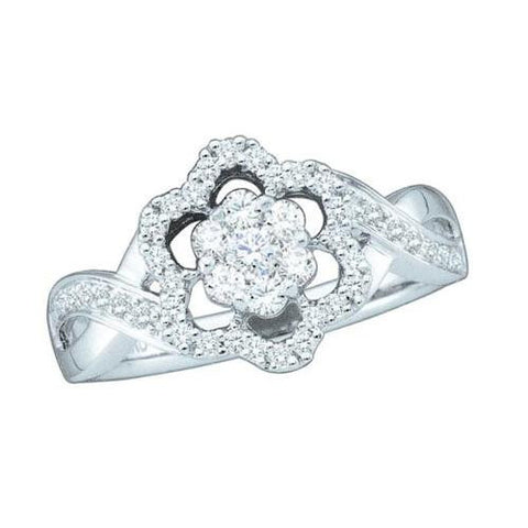 14KT White Gold 0.50CTW ROUND DIAMOND FLOWER LADIES FASHION RING