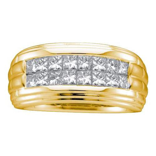 14KT Yellow Gold 2.00CTW PRINCESS DIAMOND MEN'S INVISIBLE BAND